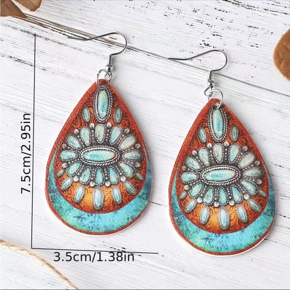 Faux Leather Western Print Teardrop Earrings - Picture 2 of 5